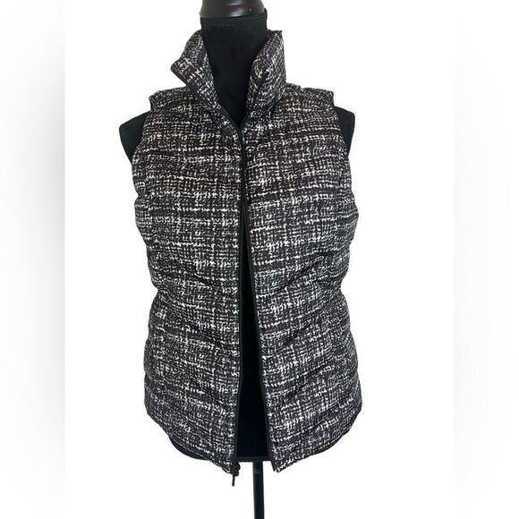 NWOT LANDS END QUILTED PUFFER ZIP UP VEST PATTERNED BLACK AND WHITE WOMENS XS - Picture 5 of 7